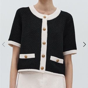 Massimo dutti CONTRAST TEXTURED KNIT CARDIGAN WITH SHORT SLEEVES